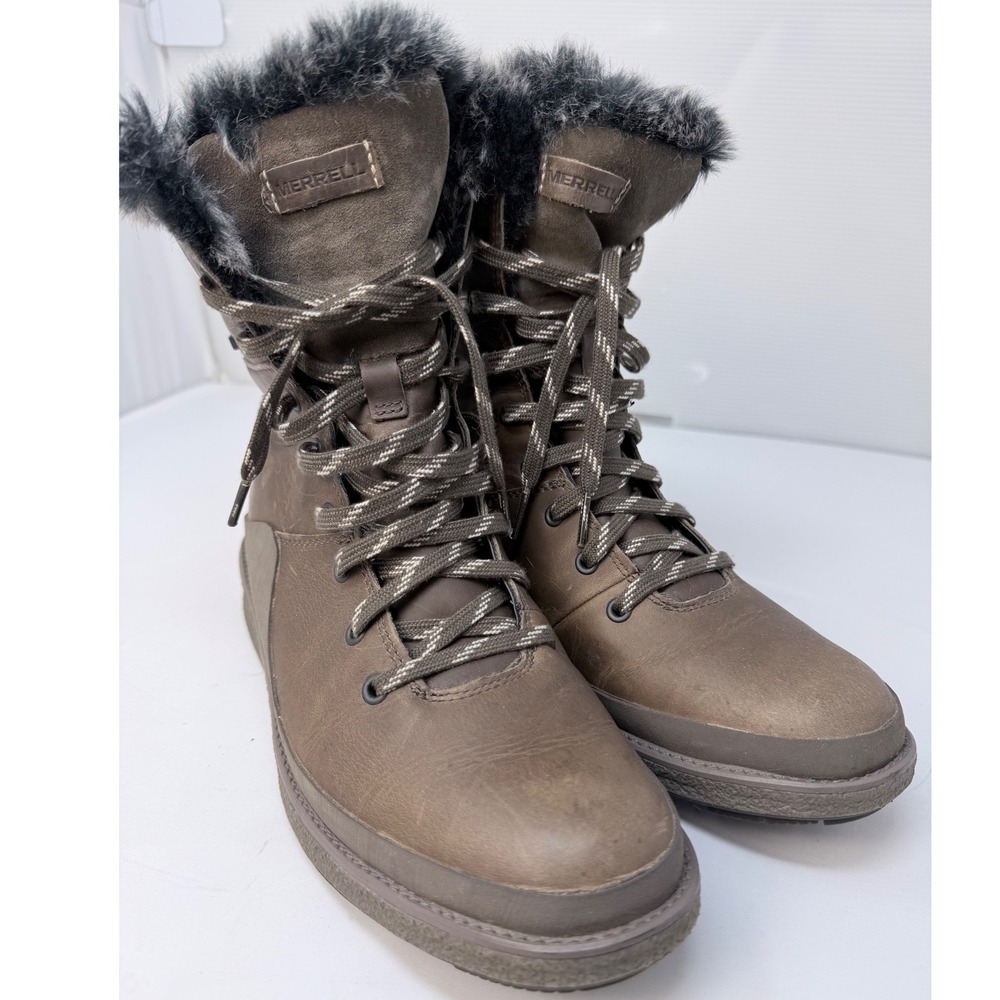Merrell M-Select DRY Waterproof Brown Leather Faux Fur Winter Boots Womens - Picture 3 of 12